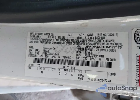 2013 Ford Fiesta S z USA, uszkodzony, nr VIN 3FADP4AJ1DM177175